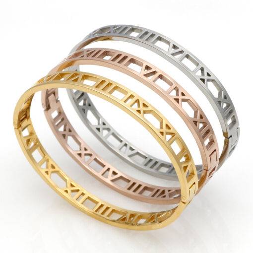 Titanium Steel Roman Numeral Bracelets cb5feb1b7314637725a2e7: Gold Color|Platinum Plated|Rose Gold Color