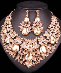 Crystal Rhinestones Necklace and Earrings Jewelry Set JEWELRY & ORNAMENTS Jewelry Sets cb5feb1b7314637725a2e7: Champagne Gold|Dark Blue|Multicolour 