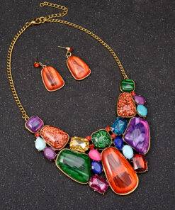 Multiсolor Gems Statement Necklace and Earrings Set JEWELRY & ORNAMENTS Jewelry Sets cb5feb1b7314637725a2e7: Multicolor|Red 