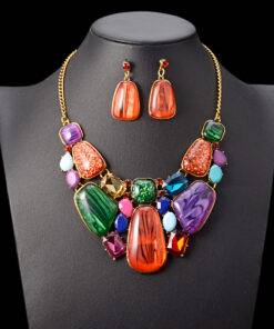 Multiсolor Gems Statement Necklace and Earrings Set JEWELRY & ORNAMENTS Jewelry Sets cb5feb1b7314637725a2e7: Multicolor|Red