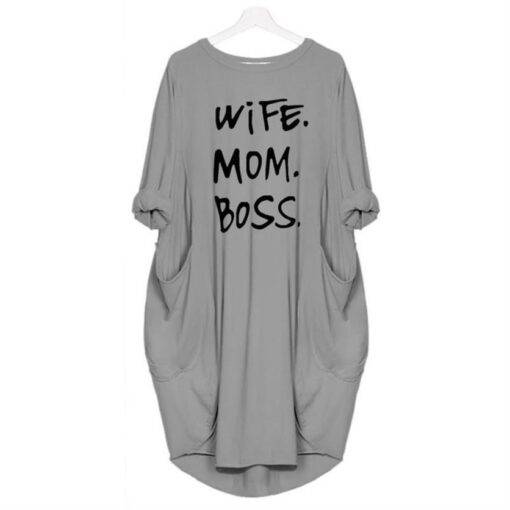 Women’s Casual Wife Mom Boss Printed Dress Dresses & Jumpsuits FASHION & STYLE cb5feb1b7314637725a2e7: Army Green|Black|Gray|Navy Blue|Pink|Wine Red