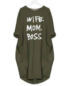 Women’s Casual Wife Mom Boss Printed Dress Dresses & Jumpsuits FASHION & STYLE cb5feb1b7314637725a2e7: Army Green|Black|Gray|Navy Blue|Pink|Wine Red 