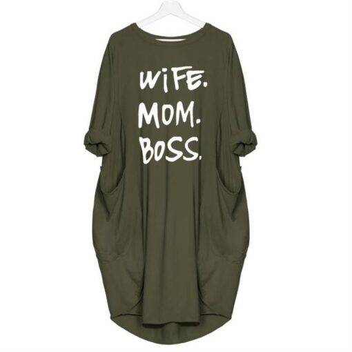 Women’s Casual Wife Mom Boss Printed Dress Dresses & Jumpsuits FASHION & STYLE cb5feb1b7314637725a2e7: Army Green|Black|Gray|Navy Blue|Pink|Wine Red