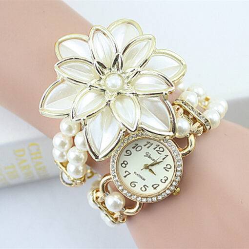 Women’s White Flower Bracelet Watch Analog Watch WATCHES & ACCESSORIES cb5feb1b7314637725a2e7: Coffee|White