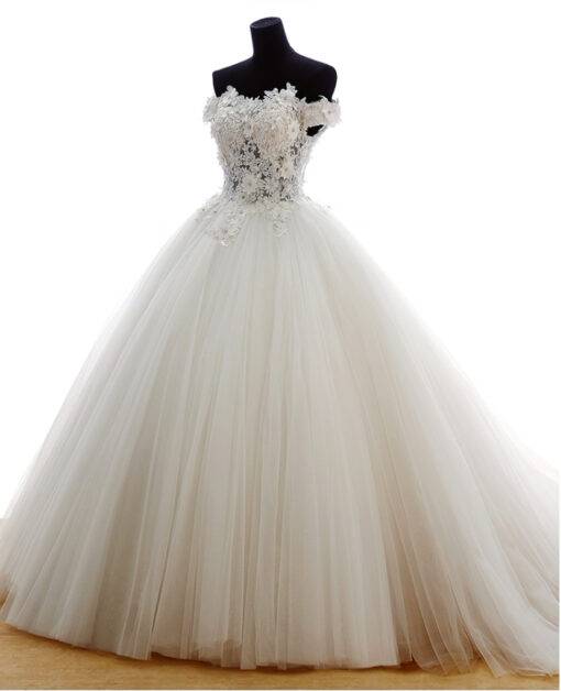 Elegant Long Off-Shoulder Lace Wedding Dress WEDDING & GIFTS Wedding Dresses cb5feb1b7314637725a2e7: Blue|Ivory|Pink|Red|White