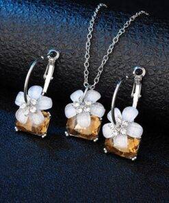 Romantic Crystal Flower Shaped Jewelry Sets Bridal Sets WEDDING & GIFTS cb5feb1b7314637725a2e7: Blue|White|Yellow 