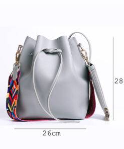 Women’s PU Leather Bucket Bag With Colorful Strap Hand Bags & Wallets SHOES, HATS & BAGS cb5feb1b7314637725a2e7: Black|Brown|Burgundy|Grey|Sky Blue 