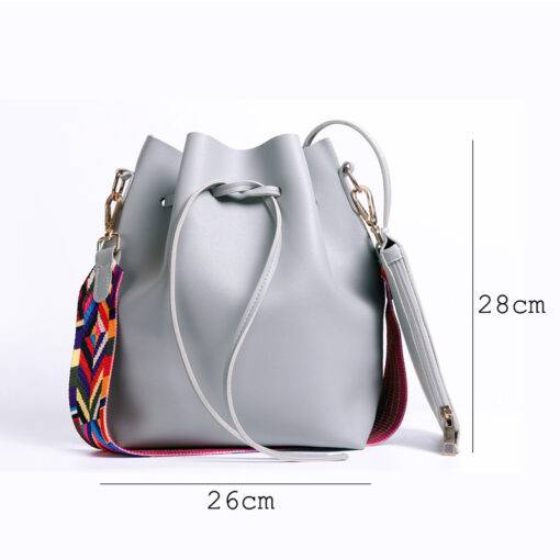 Women’s PU Leather Bucket Bag With Colorful Strap Hand Bags & Wallets SHOES, HATS & BAGS cb5feb1b7314637725a2e7: Black|Brown|Burgundy|Grey|Sky Blue