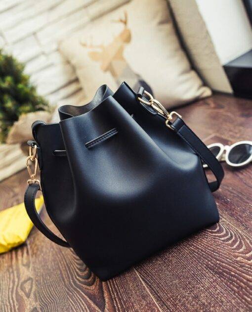 Women’s PU Leather Bucket Bag With Colorful Strap Hand Bags & Wallets SHOES, HATS & BAGS cb5feb1b7314637725a2e7: Black|Brown|Burgundy|Grey|Sky Blue