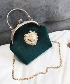 Women’s Golden Heart Velvet Handbag Hand Bags & Wallets SHOES, HATS & BAGS cb5feb1b7314637725a2e7: Black|Gray|Green|Pink|Wine