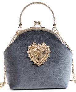Women’s Golden Heart Velvet Handbag Hand Bags & Wallets SHOES, HATS & BAGS cb5feb1b7314637725a2e7: Black|Gray|Green|Pink|Wine 