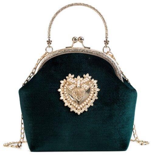 Women’s Golden Heart Velvet Handbag Hand Bags & Wallets SHOES, HATS & BAGS cb5feb1b7314637725a2e7: Black|Gray|Green|Pink|Wine