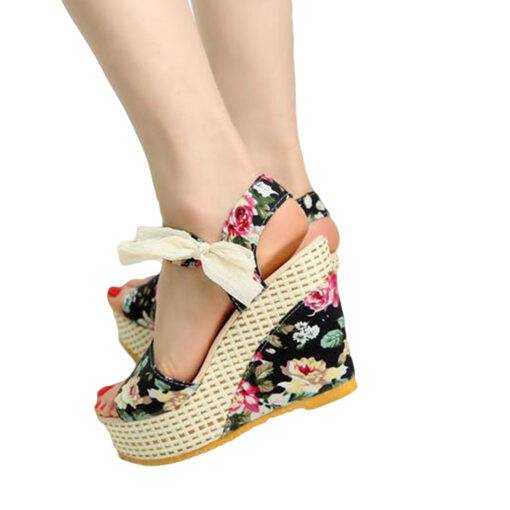 Floral Open-Toe Wedge Sandals Casual Shoes & Boots SHOES, HATS & BAGS cb5feb1b7314637725a2e7: Black|Floral|Gold|Silver