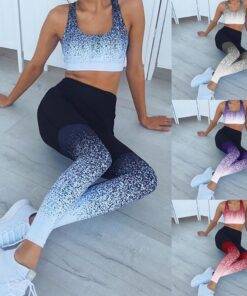 Women’s Elastic Fitness Leggings and Bra HEALTH & FITNESS cb5feb1b7314637725a2e7: Black|Black Bra|Gray|Green|Khaki Gray|Light Purple|Navy Blue|Purple|Red|Rose Red