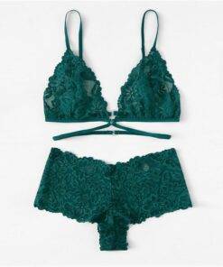 Women’s Floral Lace Embroidery Green Lingerie Set Bras & Lingerie FASHION & STYLE cb5feb1b7314637725a2e7: Green 