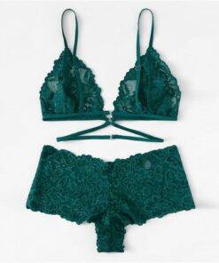 Women’s Floral Lace Embroidery Green Lingerie Set Bras & Lingerie FASHION & STYLE cb5feb1b7314637725a2e7: Green 