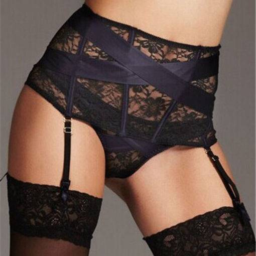 Sexy Strappy Transparent Floral Lace Garter Belt with G-String Bras & Lingerie FASHION & STYLE cb5feb1b7314637725a2e7: Black