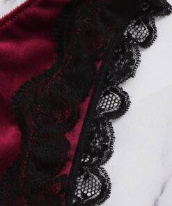 Women’s Velvet Scalloped Design Lingerie Set Bras & Lingerie FASHION & STYLE cb5feb1b7314637725a2e7: Burgundy|Green 