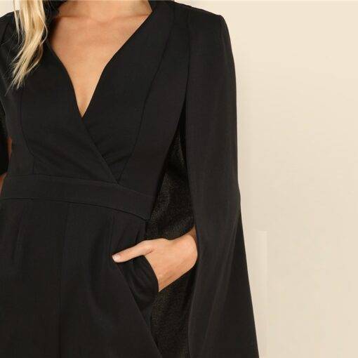 Women’s Black Elegant Cloak Sleeve Jumpsuit Dresses & Jumpsuits FASHION & STYLE cb5feb1b7314637725a2e7: Black