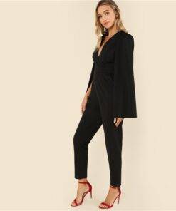 Women’s Black Elegant Cloak Sleeve Jumpsuit Dresses & Jumpsuits FASHION & STYLE cb5feb1b7314637725a2e7: Black 
