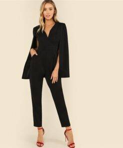 Women’s Black Elegant Cloak Sleeve Jumpsuit Dresses & Jumpsuits FASHION & STYLE cb5feb1b7314637725a2e7: Black
