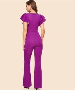Women’s Ruffle Sleeve Purple Flared Jumpsuit Dresses & Jumpsuits FASHION & STYLE cb5feb1b7314637725a2e7: Purple 