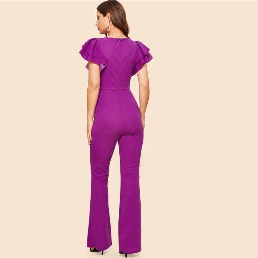 Women’s Ruffle Sleeve Purple Flared Jumpsuit Dresses & Jumpsuits FASHION & STYLE cb5feb1b7314637725a2e7: Purple