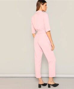Women’s Office Style Pink Belted Jumpsuit Dresses & Jumpsuits FASHION & STYLE cb5feb1b7314637725a2e7: Pink 