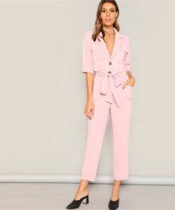 Women’s Office Style Pink Belted Jumpsuit Dresses & Jumpsuits FASHION & STYLE cb5feb1b7314637725a2e7: Pink 