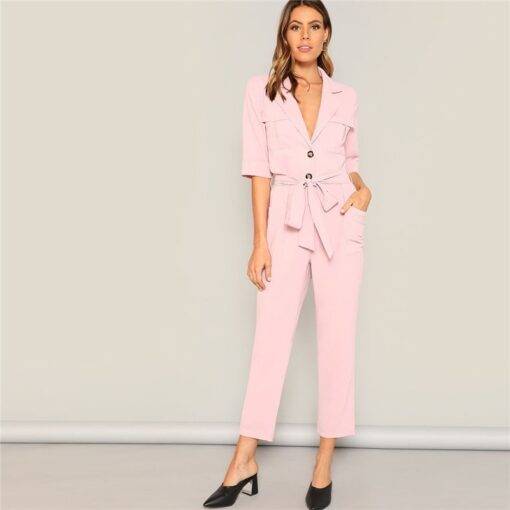 Women’s Office Style Pink Belted Jumpsuit Dresses & Jumpsuits FASHION & STYLE cb5feb1b7314637725a2e7: Pink