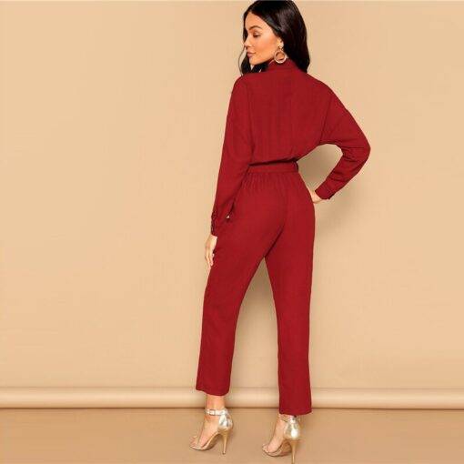 Women’s Burgundy Button Design Belted Jumpsuit Dresses & Jumpsuits FASHION & STYLE cb5feb1b7314637725a2e7: Burgundy