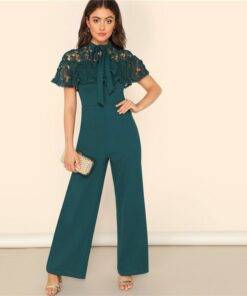 Women’s Embroidery Design Green Jumpsuit with Bow Dresses & Jumpsuits FASHION & STYLE cb5feb1b7314637725a2e7: Green 