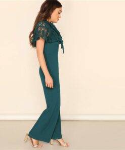 Women’s Embroidery Design Green Jumpsuit with Bow Dresses & Jumpsuits FASHION & STYLE cb5feb1b7314637725a2e7: Green 