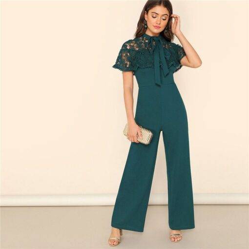 Women’s Embroidery Design Green Jumpsuit with Bow Dresses & Jumpsuits FASHION & STYLE cb5feb1b7314637725a2e7: Green