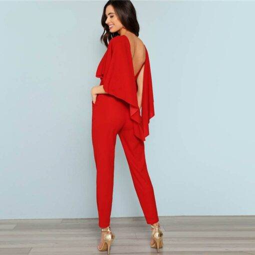 Women’s Cloak Sleeve Red Backless Jumpsuit Dresses & Jumpsuits FASHION & STYLE cb5feb1b7314637725a2e7: Red