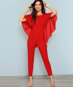 Women’s Cloak Sleeve Red Backless Jumpsuit Dresses & Jumpsuits FASHION & STYLE cb5feb1b7314637725a2e7: Red 