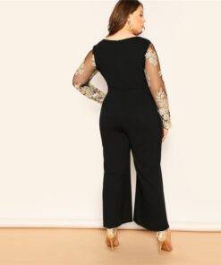 Women’s Plus Size Elegant Embroidered Jumpsuit Dresses & Jumpsuits FASHION & STYLE cb5feb1b7314637725a2e7: Black 