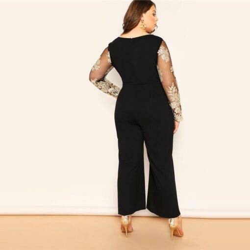 Women’s Plus Size Elegant Embroidered Jumpsuit Dresses & Jumpsuits FASHION & STYLE cb5feb1b7314637725a2e7: Black