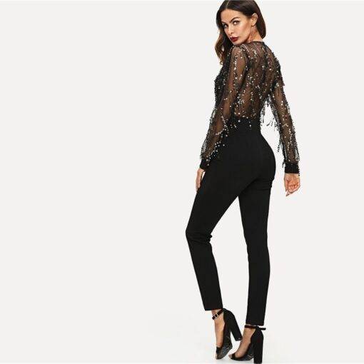 Women’s Black Sequined Embellished Jumpsuit Dresses & Jumpsuits FASHION & STYLE cb5feb1b7314637725a2e7: Black