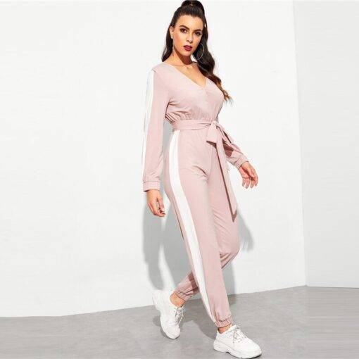 Women’s Sport Style Striped Design Pink Jumpsuit Dresses & Jumpsuits FASHION & STYLE cb5feb1b7314637725a2e7: Pink