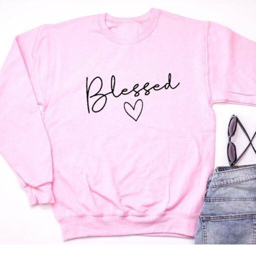 Women’s Blessed Printed Sweatshirt FASHION & STYLE Sweaters & Sweatshirts cb5feb1b7314637725a2e7: Black|Gray|Pink|White|Yellow