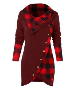 Women’s Tartan Turtleneck Pullover FASHION & STYLE Sweaters & Sweatshirts cb5feb1b7314637725a2e7: Black / White 2|Black Red|Black White|Blue Red|Grey Red|Wine Red