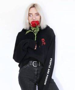 Women’s Rose Printed Black Hoodie FASHION & STYLE Sweaters & Sweatshirts cb5feb1b7314637725a2e7: Black 