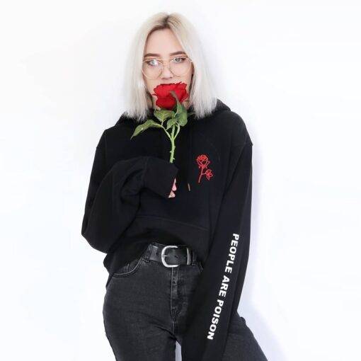 Women’s Rose Printed Black Hoodie FASHION & STYLE Sweaters & Sweatshirts cb5feb1b7314637725a2e7: Black