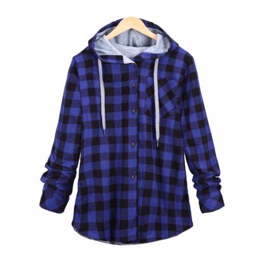 Women’s Plaid Warm Cotton Hoodie FASHION & STYLE Sweaters & Sweatshirts cb5feb1b7314637725a2e7: Blue|Gray|Green|Red