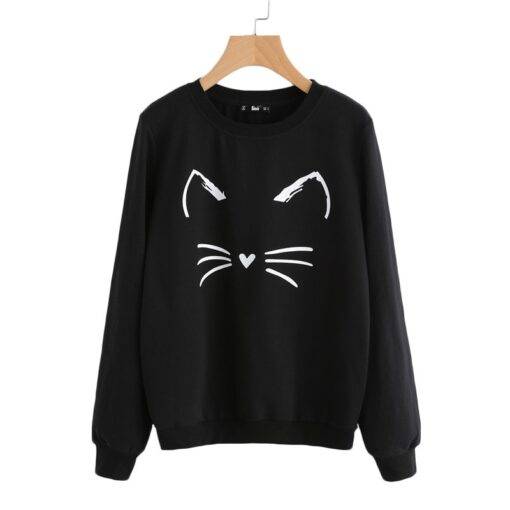 Women’s Cat Printed Sweatshirt FASHION & STYLE Sweaters & Sweatshirts cb5feb1b7314637725a2e7: Black