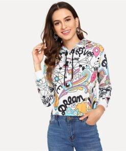 Women’s White Printed Hoodie FASHION & STYLE Sweaters & Sweatshirts cb5feb1b7314637725a2e7: Multi 