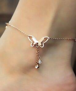 Anklet with Butterfly Pendant Anklets JEWELRY & ORNAMENTS cb5feb1b7314637725a2e7: Gold|Rose Gold|Silver