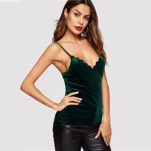 Women’s Sexy Style Velvet Cami Green Top Camisoles & Thermals FASHION & STYLE cb5feb1b7314637725a2e7: Green