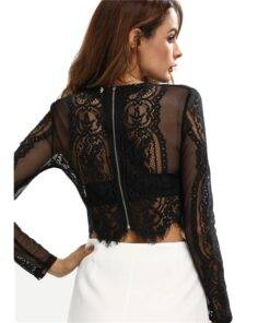 Long-Sleeved Black Lace Women’s Crop Top Camisoles & Thermals FASHION & STYLE cb5feb1b7314637725a2e7: Black 